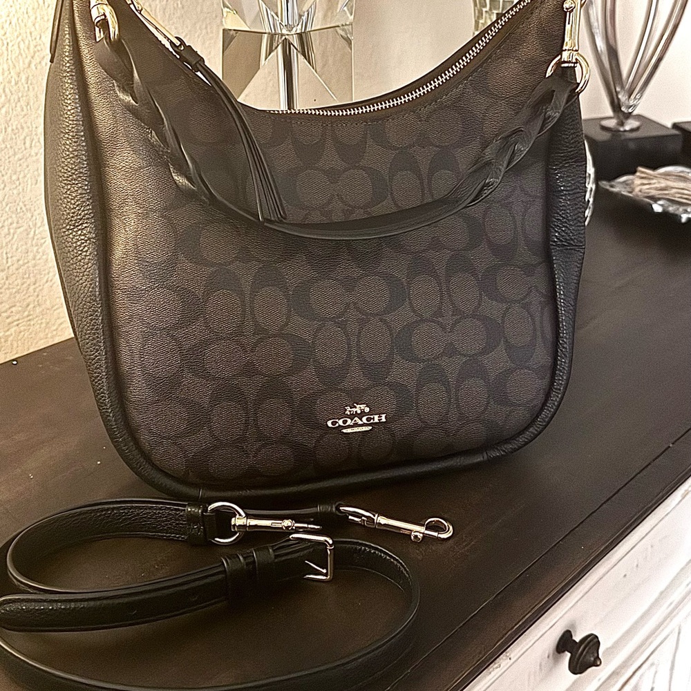 Coach Jules Hobo Shoulder/Crossbody Bag in Signature Canvas Brown Black